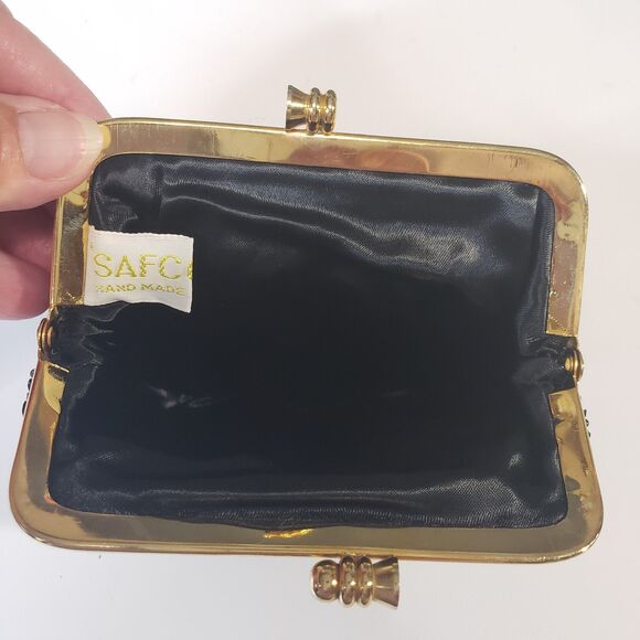 Elegant Vintage MCM Black Beaded Coin Purse 4" Kiss Lock Made in Hong Kong Bag - Picture 6 of 9